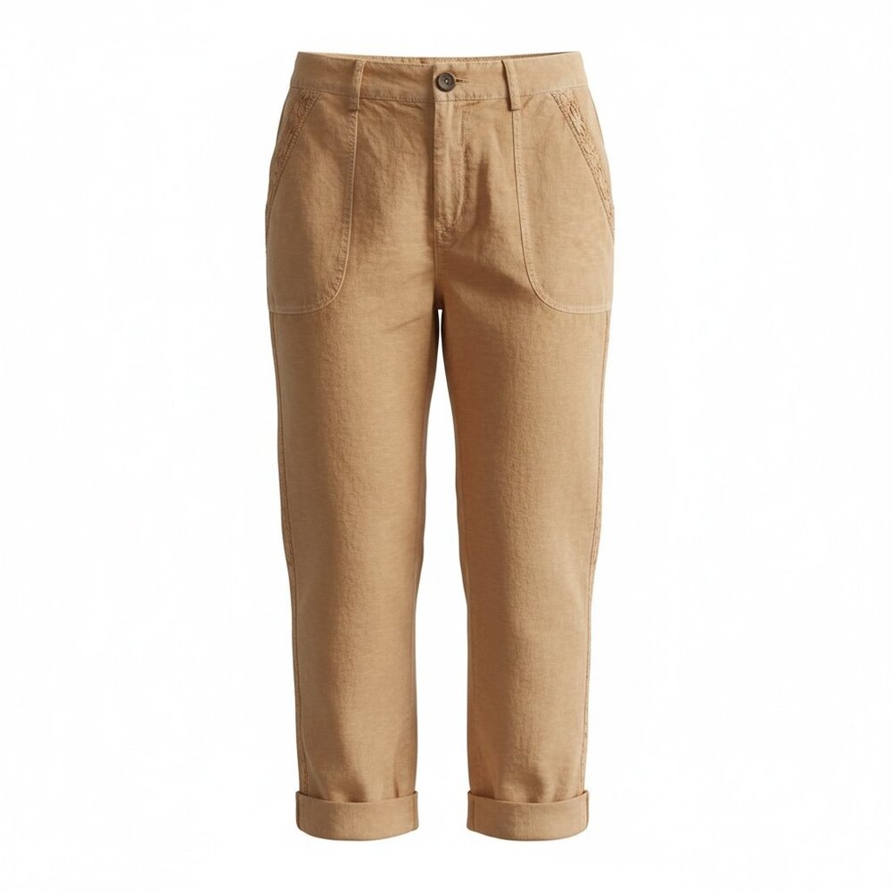 NWT Coldwater Creek Sherbet Linen Blend Lace Trim Crop Pants Size 8